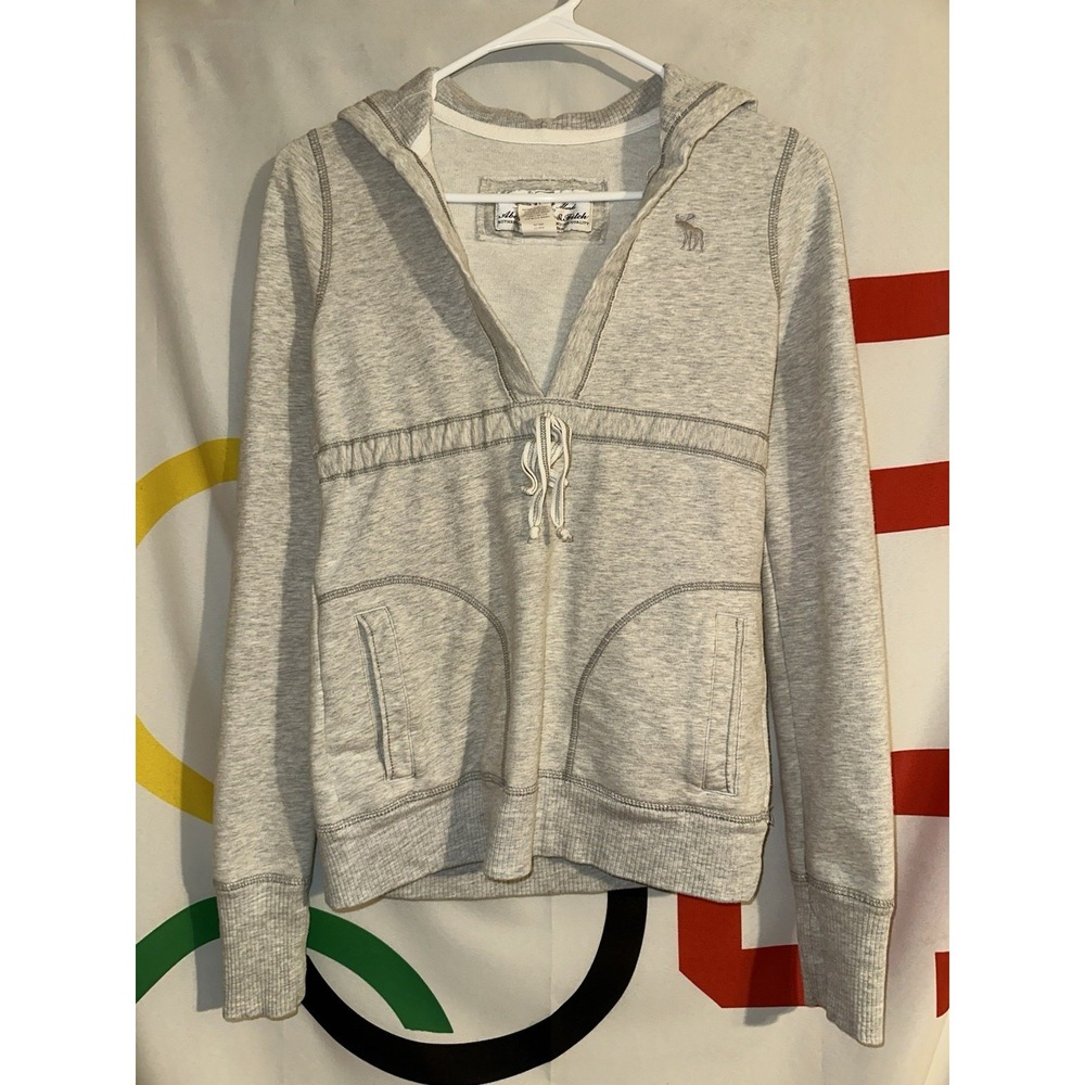 Vintage Abercrombie & Fitch Hoodie Womens Small Gray Slim Fit V Neck Y2K